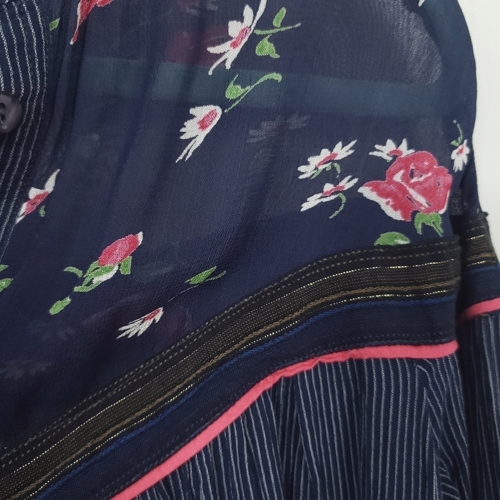 Free People western style floral see through pin stripe shirt size small - Picture 8 of 8